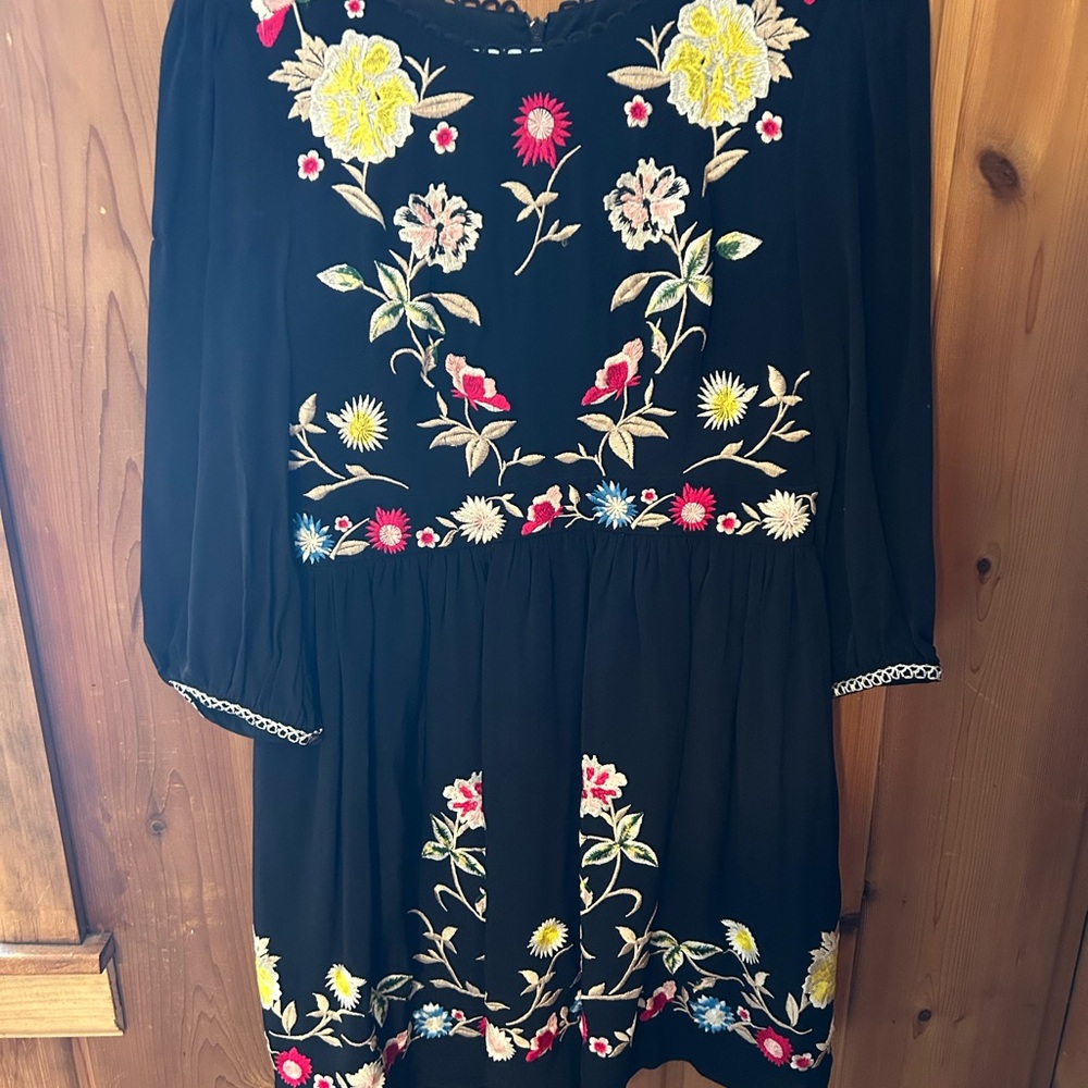 Anthropologie Black Floral Embroidered Dress